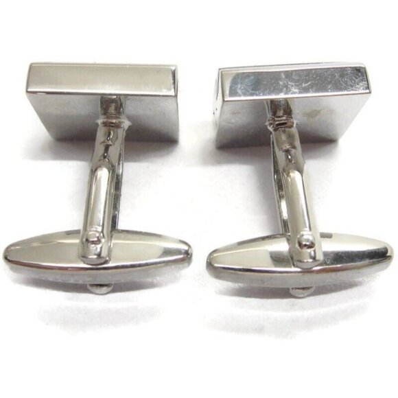 Silver Tone Black Cufflinks Shirt Formal Wedding Accessories Tux Vintage IOB - Picture 6 of 16